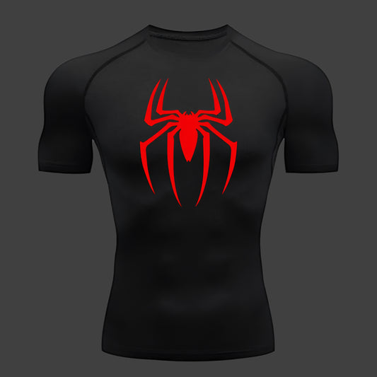 2024Men'S Spider Print Compression Shirt, Quick Dry T-Shirt, Gym Running Jersey, Breathable Short Sleeve, Spring, Summer, M-3XL