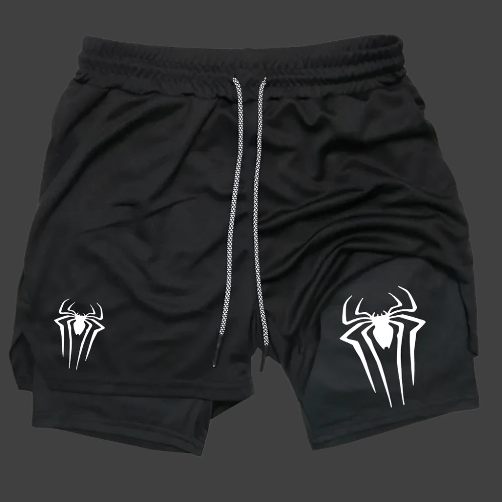 Y2K Performance Shorts Men Spider Printed GYM Casual Sports Compression Shorts Workout Running Mesh 2 in 1 Sport Short Pants