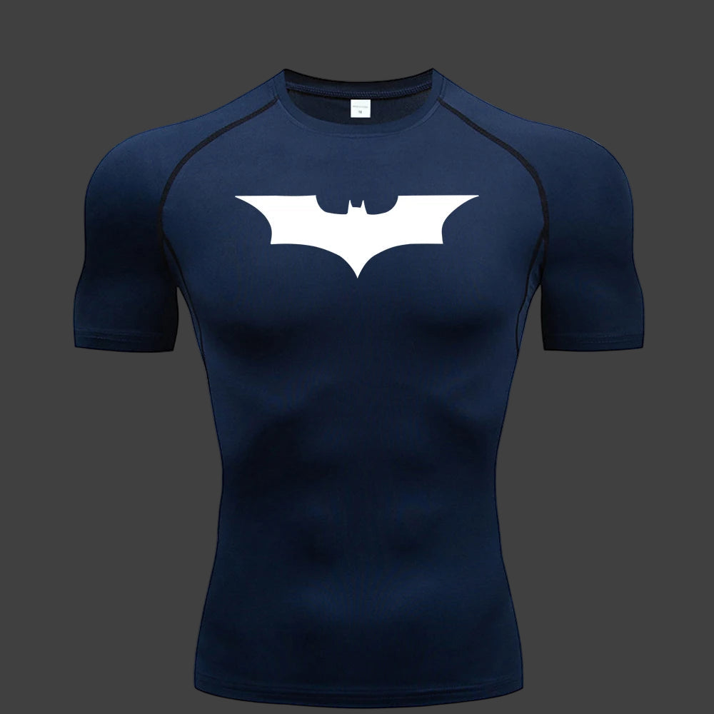 Bat Printed Men'S Tight T-Shirt Running Compression Compression T Shirt Gym Fitness Jogging Short Sleeve Male Casual Shirt Tops